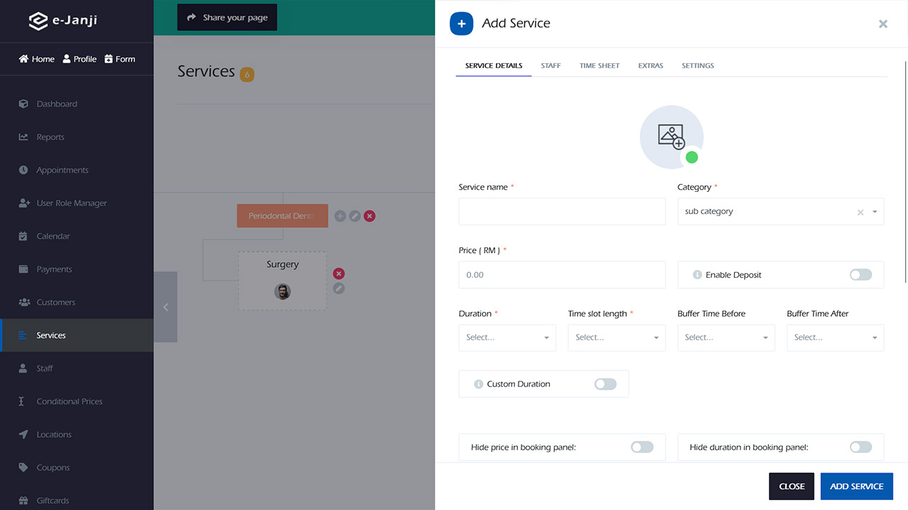 Service subcategory add service