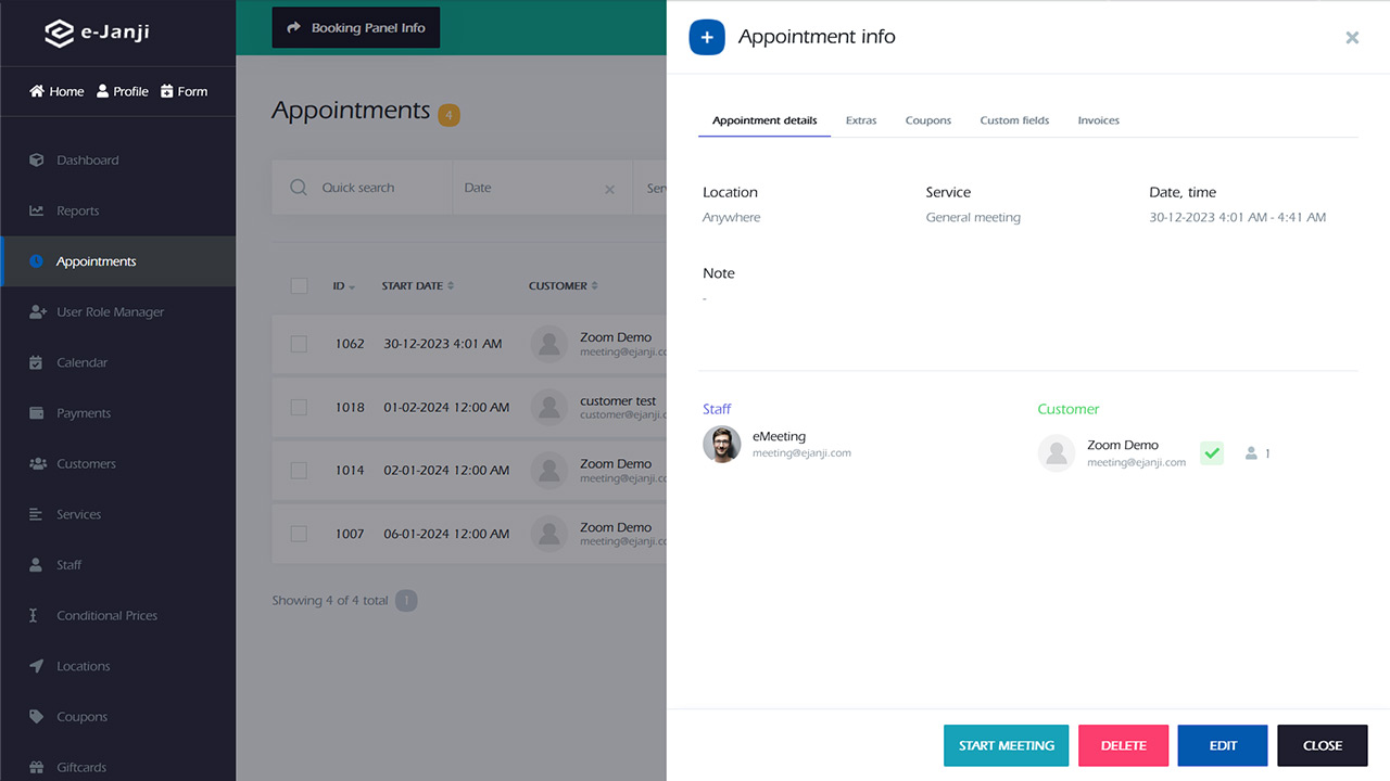 Appointment edit info