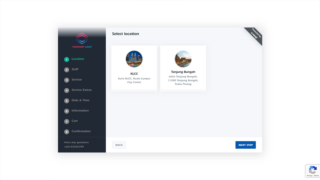 Booking form with company logo